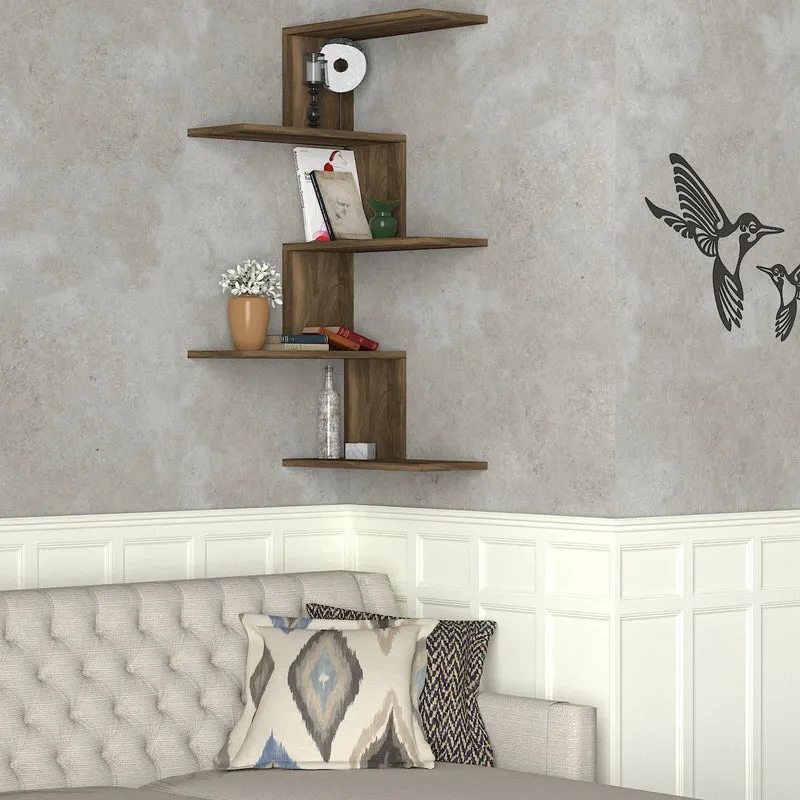 EtagereMuraleChic design bois foncé style moderne - Étagère d’angle murale Chic 5 niveaux - Rangement mural scandinave décoratif