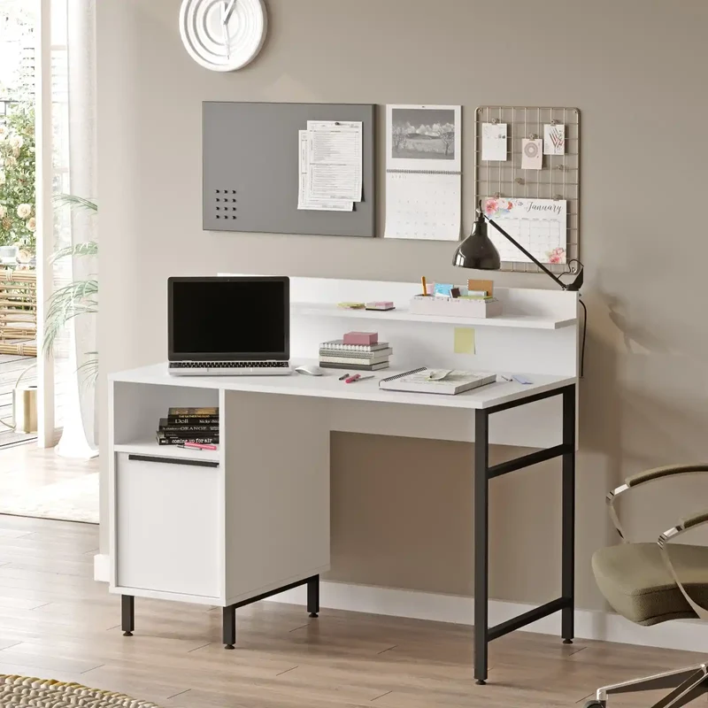 Bureau Cédric – Bois Blanc et Acier Noir | Design Moderne & Fonctionnel