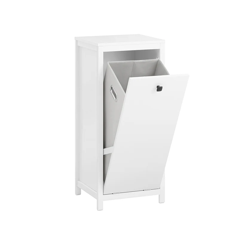 SoBuy BZR96-W Armoire à Linge avec Sac à Linge, Meuble Bas de Salle de Bain, Coffre à Linge, Porte Vêtement