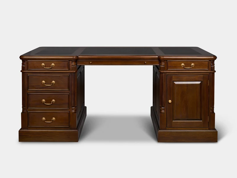 Pillar 180x90 Walnoot, klassiek Engels bureau, massief mahoniehout
