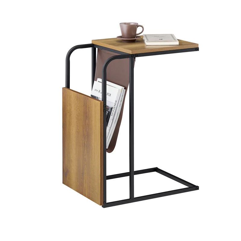 SoBuy FBT140-PF Table d’Appoint Bout de Canapé en Forme C Table Basse à thé Meuble de Salon Vintage, Structure en métal