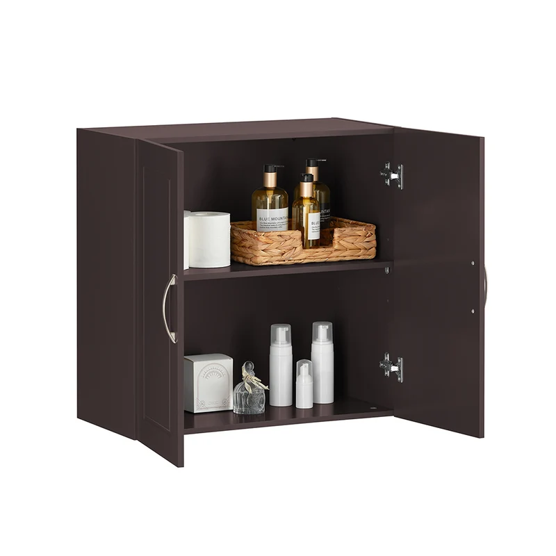 SoBuy FRG231-BR Meuble Haut Salle de Bain Suspendu Armoire Murale avec Étagère Réglable et Porte Rangement Mural Compact pour Salle de Bain, WC ou Cuisine Marron 60x30x60 cm