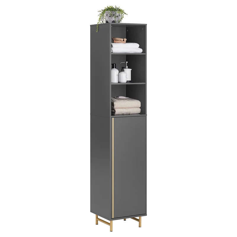 SoBuy BZR130-HG Meuble Colonne de Salle de Bain, Armoire Toilette Haute, Placard avec étagères réglables, et 3 niches Ouvertes