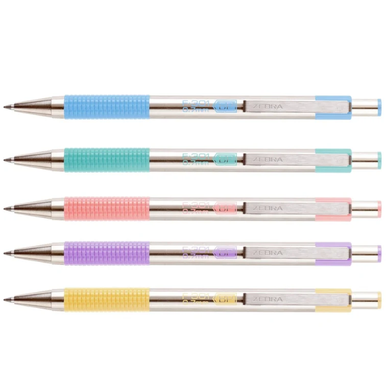 Stylo bille Zebra F-301 Pastel – Stylo bille rétractable 0,7 mm - Coloris au choix - Encre Bleue