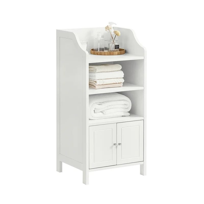 SoBuy BZR56-W Meuble Bas de Salle de Bain Commode Armoire de Rangement sur Pied avec 3 étagères et 2 Portes, Blanc, 41x36x86 cm