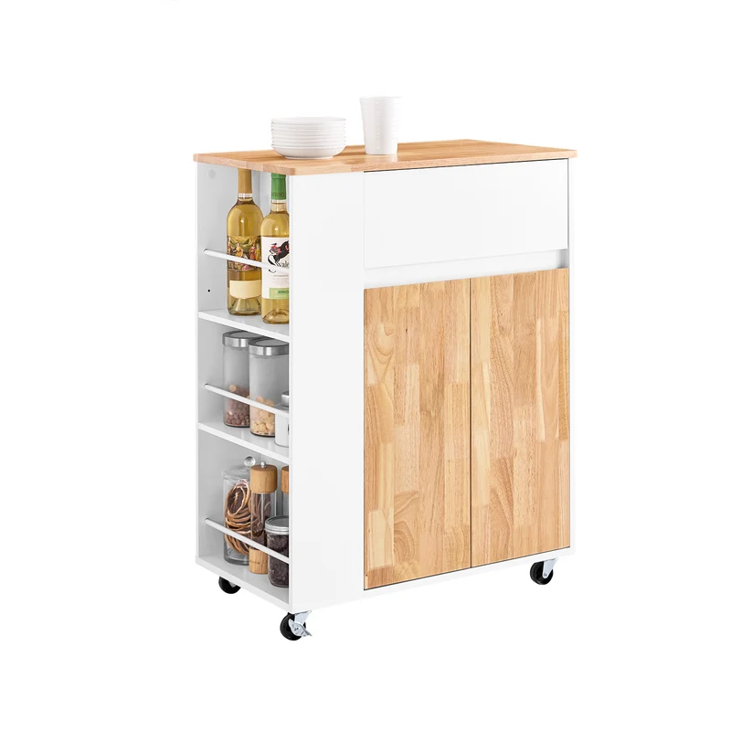 SoBuy FKW132-WN Desserte Cuisine avec Roues, pour Cuisine et Salle à Manger, Rangement Optimisé, Design Fonctionnel – L70×P40×H90 cm, Bois d’Hévéa, Blanc