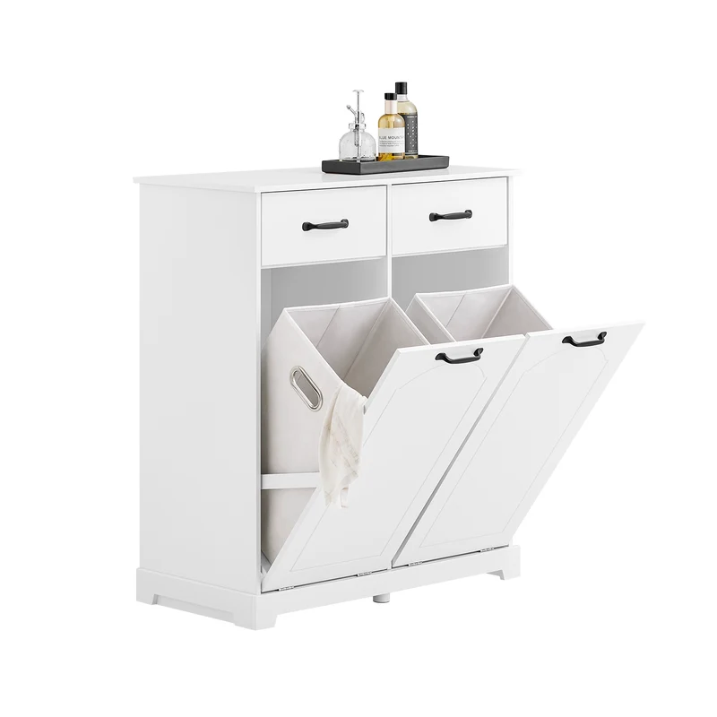 SoBuy BZR208-W Meuble Salle de Bain avec Panier à Linge, 2 Paniers et Tiroirs, pour Salle de Bain et WC, Rangement Optimisé – L79,5×P38×H90 cm, Bois, Blanc