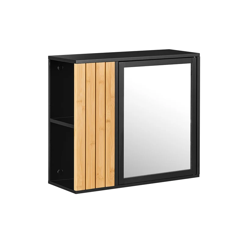 SoBuy BZR204-SCH Armoire Murale Salle de Bain avec Miroir, pour Salle de Bain et WC, Rangement Optimisé, Design Fonctionnel – L50×P20×H45 cm, MDF, Noir