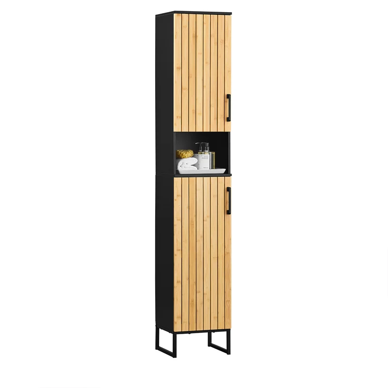 SoBuy BZR201-SCH Colonne Salle de Bain avec Étagères Réglables, Résistant à l’Humidité, pour Salle de Bain et WC, Rangement Optimisé, Design Fonctionnel – Noir