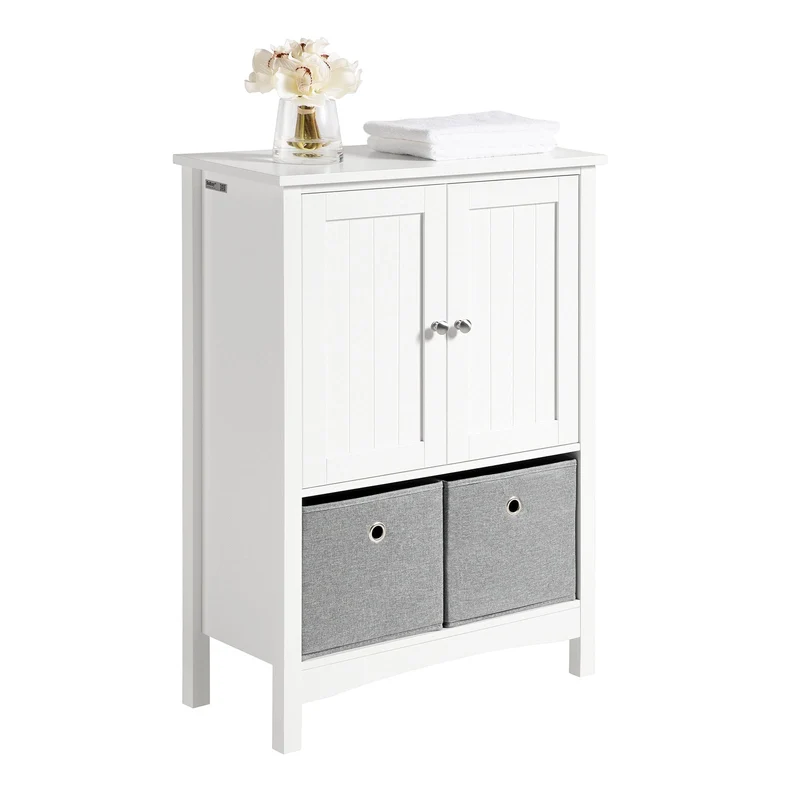 SoBuy BZR64-W Meuble Armoire Meuble Bas Salle de Bains Placard de Rangement, Commode avec 2 Portes et 2 Paniers Amovibles