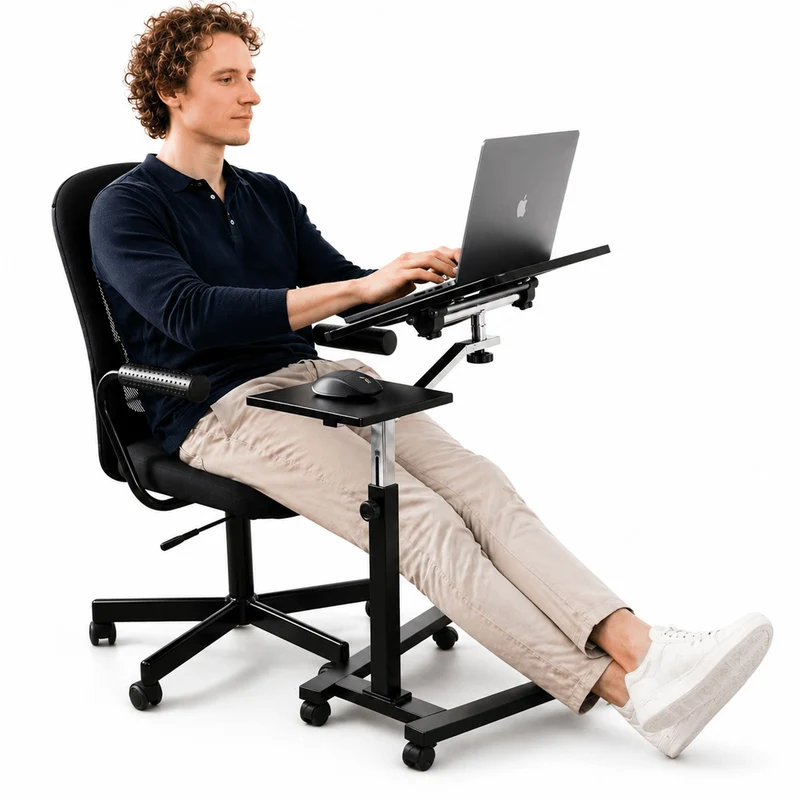 Tatkraft Joy – Table roulante pour ordinateur portable, plateau inclinable, hauteur réglable, tablette pour souris, noir et chrome