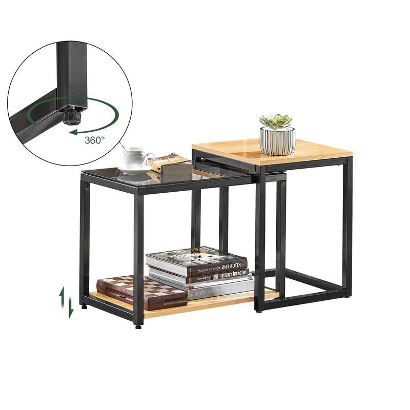 SoBuy FBT35-Sch Lot de 2 Tables Basses Gigognes Design Industriel Encastrable, Tables d’Appoint Empilable, Bouts de Canapé pour Salon