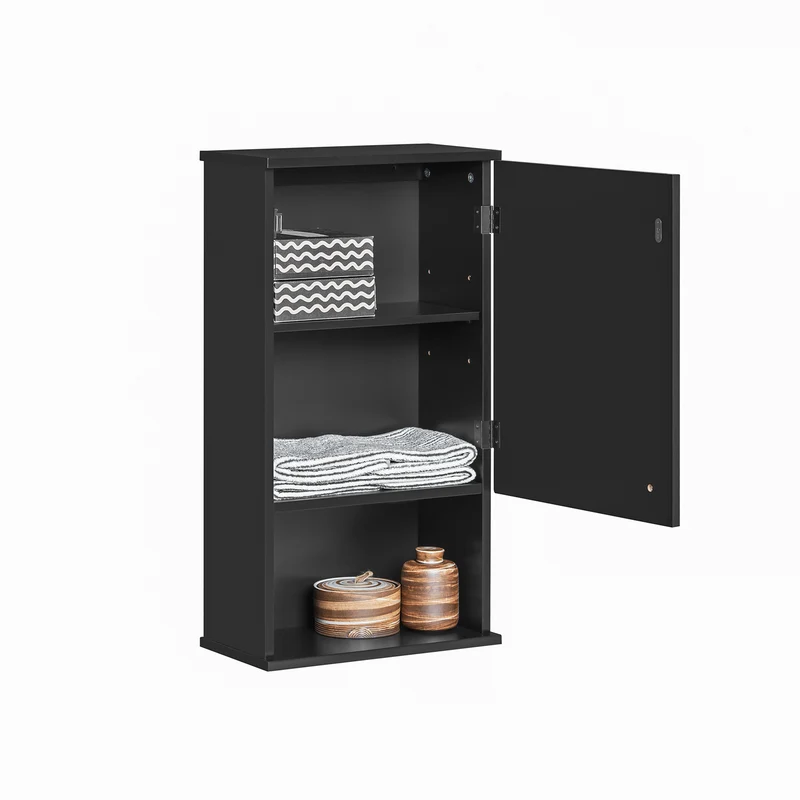 SoBuy BZR25-SCH Meuble Haut Armoire Suspendue de Toilettes Placard Mural avec Porte pour Salle de Bain Armoire à Pharmacie avec étagères, 40x21x67 cm, Noir