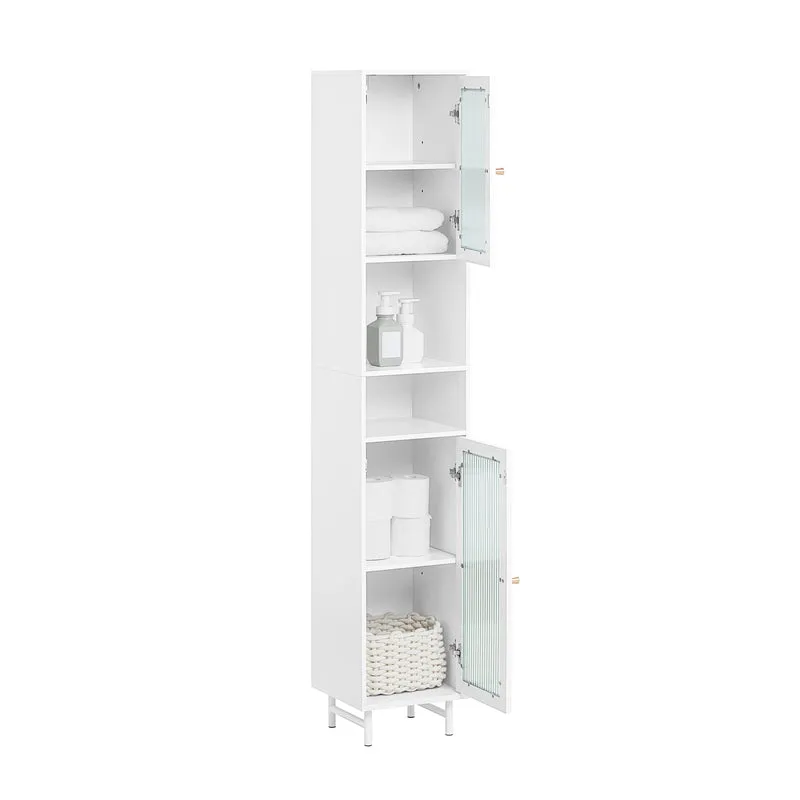 SoBuy BZR118-W Meuble Colonne de Salle de Bain Étagère étroite Armoire Haute Placard de Rangement avec 2 Portes en Verre, 2 Compartiments Ouverts