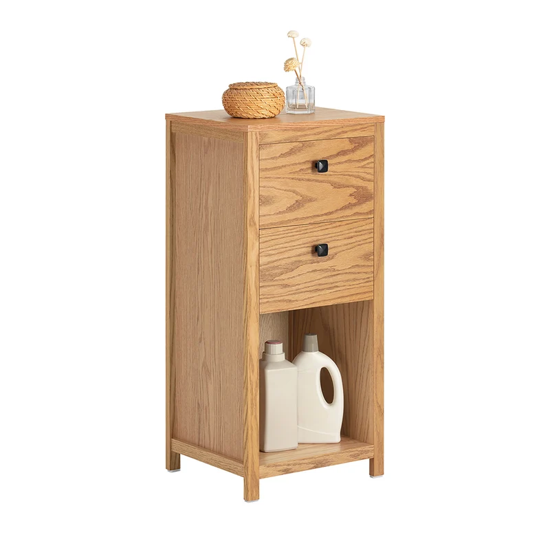 SoBuy BZR99-N Meuble Bas de Salle de Bain, Commode Placard Armoire Toilettes WC avec 2 Tiroirs et 1 Compartiment Ouvert