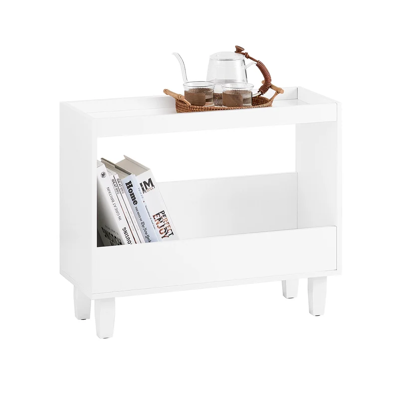 SoBuy FBT147-W Bout de Canapé Table de Chevet Table de Nuit Table d'Appoint avec 2 Étagères pour Salon, Chambre ou Bureau
