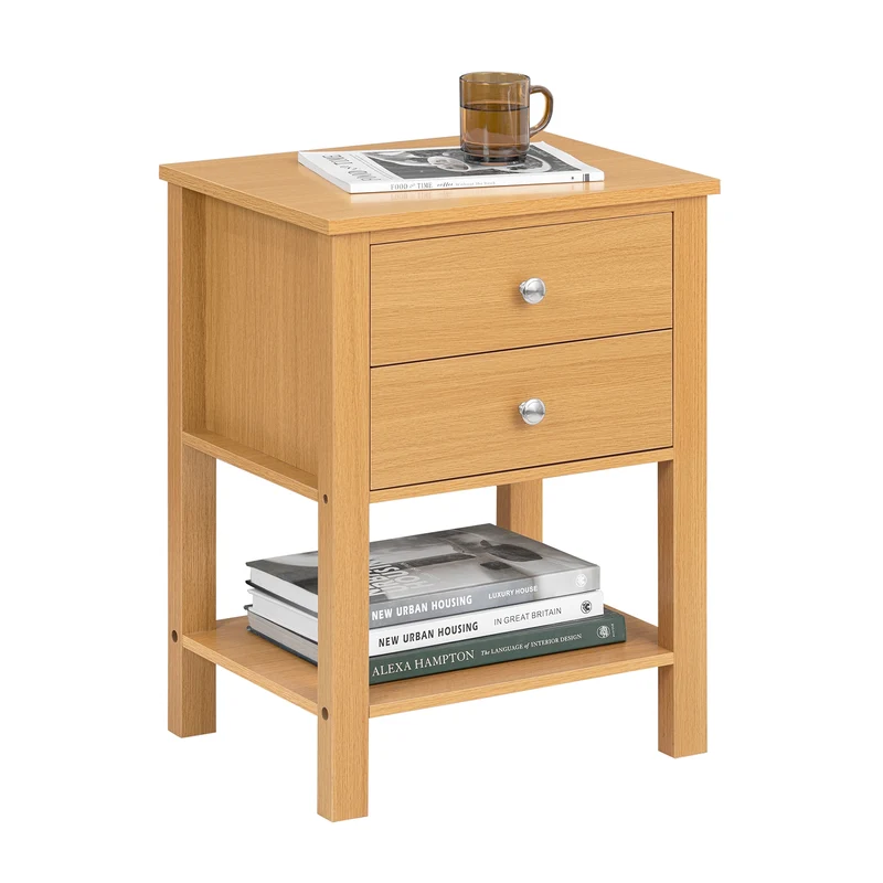 SoBuy FBT114-N Table de Chevet Bout de Canapé Table de Nuit Table d'Appoint Table Basse avec 1 Étagère et 2 Tiroirs
