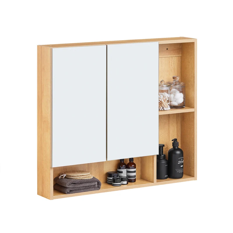 SoBuy BZR177-N Armoire Murale avec Miroir, Placard de Rangement, Meuble Haut avec 2 Portes, Étagère Réglable, 80x13x70 cm