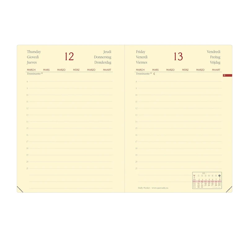 Agenda 2027 QUO VADIS Daily Pocket Prestige - 8,5 x 13 cm - 1 jour par page - Orientation horizontale - Silk bordeaux