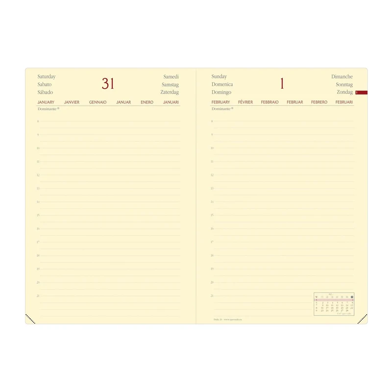 Agenda 2027 QUO VADIS Daily 21 Prestige - 13 x 21 cm - 1 jour par page - Orientation horizontale - Silk bordeaux