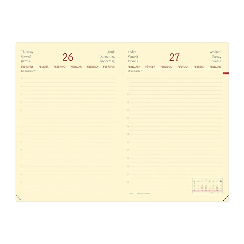 Agenda 2027 QUO VADIS Daily 17 Prestige - 12 x 17 cm - 1 jour par page - Orientation horizontale - Silk bordeaux