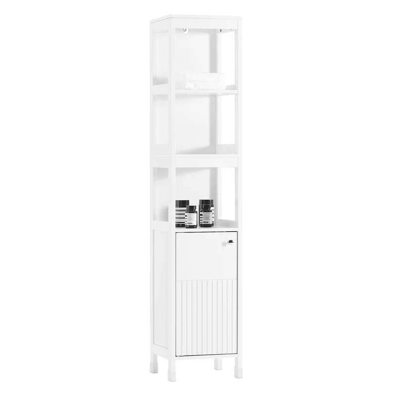 SoBuy BZR187-W Meuble Colonne de Salle de Bain, Armoire Haute, Placard de Rangement, 3 Compartiments Ouverts