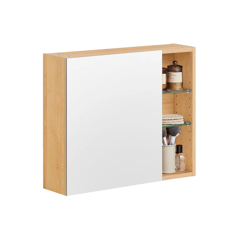 SoBuy BZR173-N Armoire Murale avec Miroir, Placard de Rangement, Meuble Haut avec 1 Porte, Étagères Réglables, 60x15x50 cm