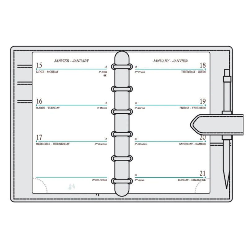 Organiseur MIGNON SK12 - 9 x 13 cm - 1 semaine sur 2 pages - Orientation horizontale - Bornéo vert sapin