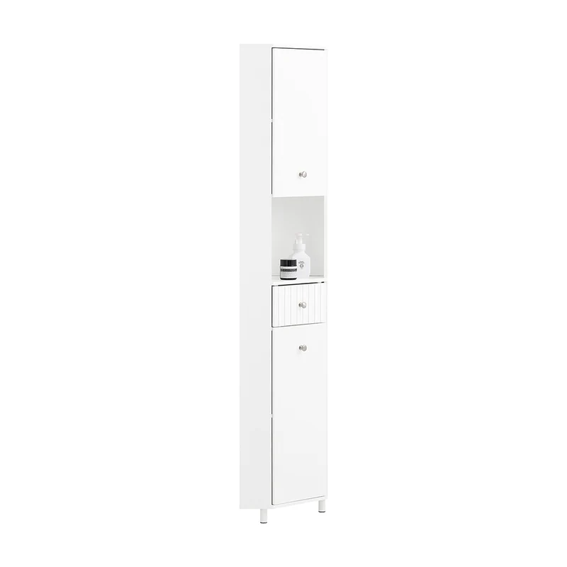 SoBuy BZR193-W Meuble de Rangement d'angle Salle de Bain, Armoire de Rangement Placard de Rangement Étroite, 1 Tiroir, 1 Compartiment Ouvert et 2 Portes