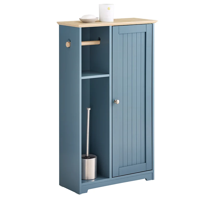 SoBuy BZR189-HG Meuble de Rangement Salle de Bain Armoire Porte-Papier Toilette Porte Brosse WC avec 1 Porte