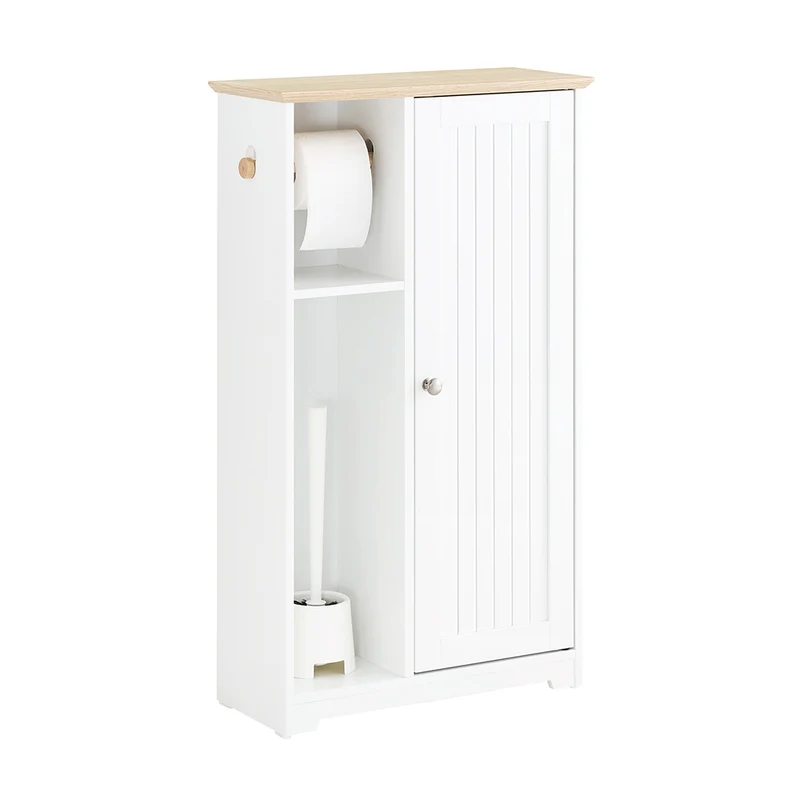 SoBuy BZR189-W Meuble de Rangement Salle de Bain Armoire Porte-Papier Toilette Porte Brosse WC avec 1 Porte