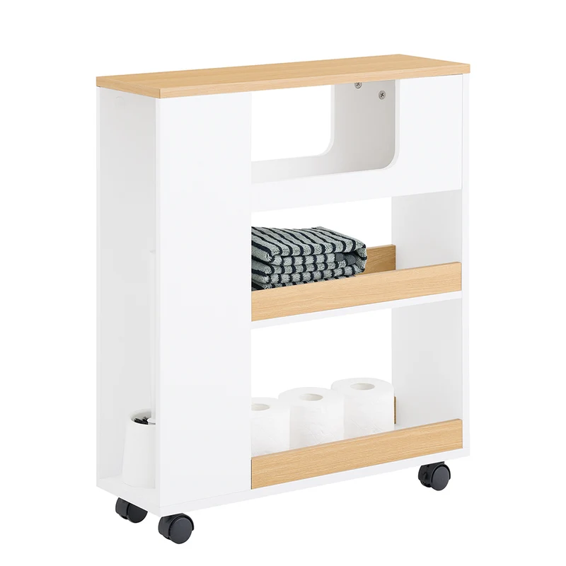 SoBuy BZR190-WN Support Papier Toilette Armoire Porte-Papier Toilette Porte Brosse WC Meuble de Salle de Bain sur roulettes