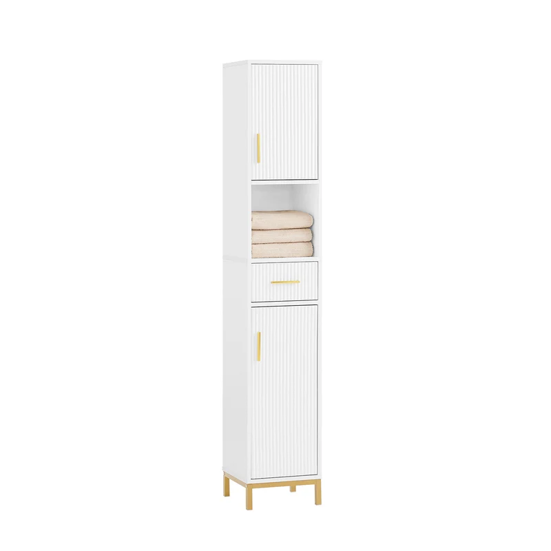 SoBuy BZR181-W Colonne Salle de Bain avec Tiroir et Poignées Métal, pour Salle de Bain et WC, Rangement Optimisé, Design Fonctionnel – L30×P30×H170 cm, Blanc