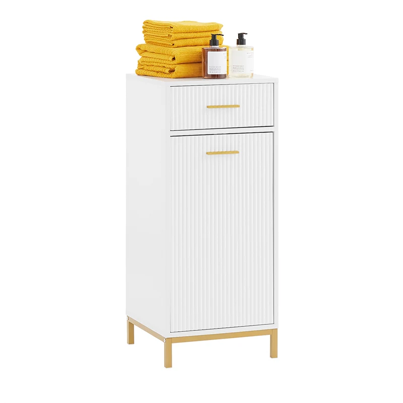 SoBuy BZR180-W Meuble Salle de Bain avec Panier à Linge, 1 Tiroir et 1 Panier Amovible, pour Salle de Bain et WC, Rangement Optimisé – L40×P40×H95 cm, Blanc