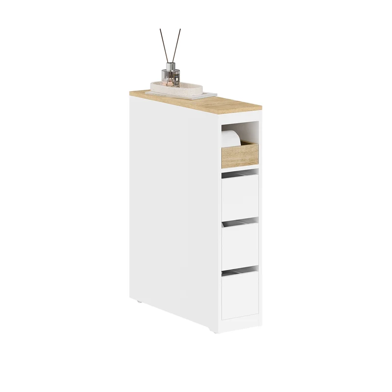 Prévente SoBuy BZR54-K-W Meuble WC Rangement 20 cm – 3 Tiroirs, Étagère Mobile, Roulettes Discrètes, Anti-Basculement – 60×20×82 cm, Blanc
