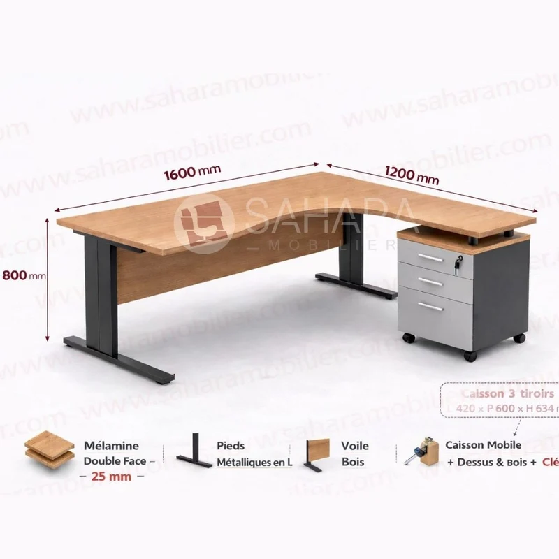 Bureau forme ergonomie avec retour Réf C0728