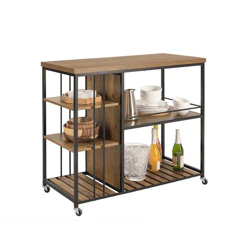 SoBuy SVW18-II-F Desserte de Cuisine à Roulettes, 3 Étagères Réglables, Barrières Anti-chute et Cadre Métallique – Style Industriel, 110×45×92 cm