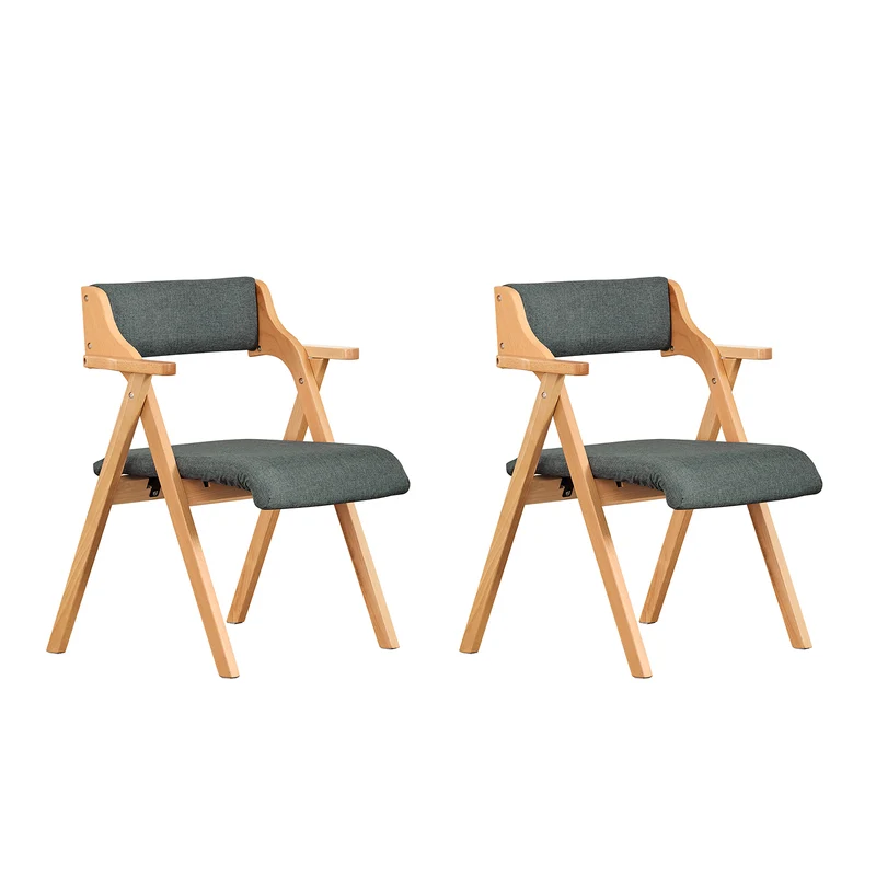 SoBuy FST98-SGx2 Lot de 2 Chaises Pliantes en Bois de Hêtre avec Coussin Déhoussable, Charge 150 kg – Chaises Salle à Manger, Cuisine et Salon, Gris Foncé