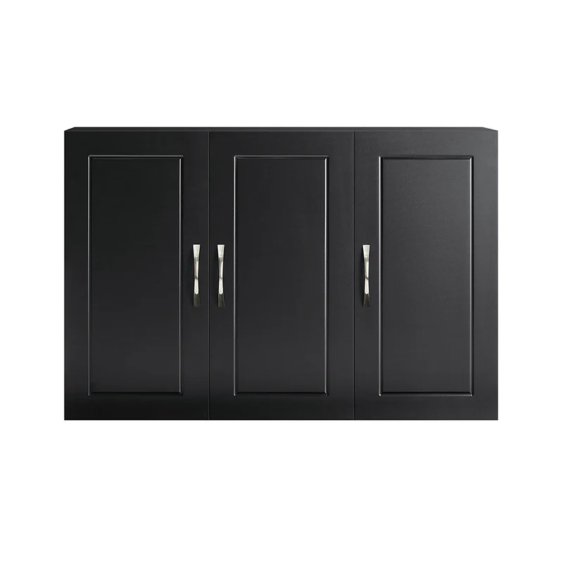 SoBuy FRG231-L-SCH Meuble Haut Suspendu Noir 90 cm avec 3 Portes et Étagère Réglable – MDF E1, Charge 36 kg, Sangle Anti-Basculement
