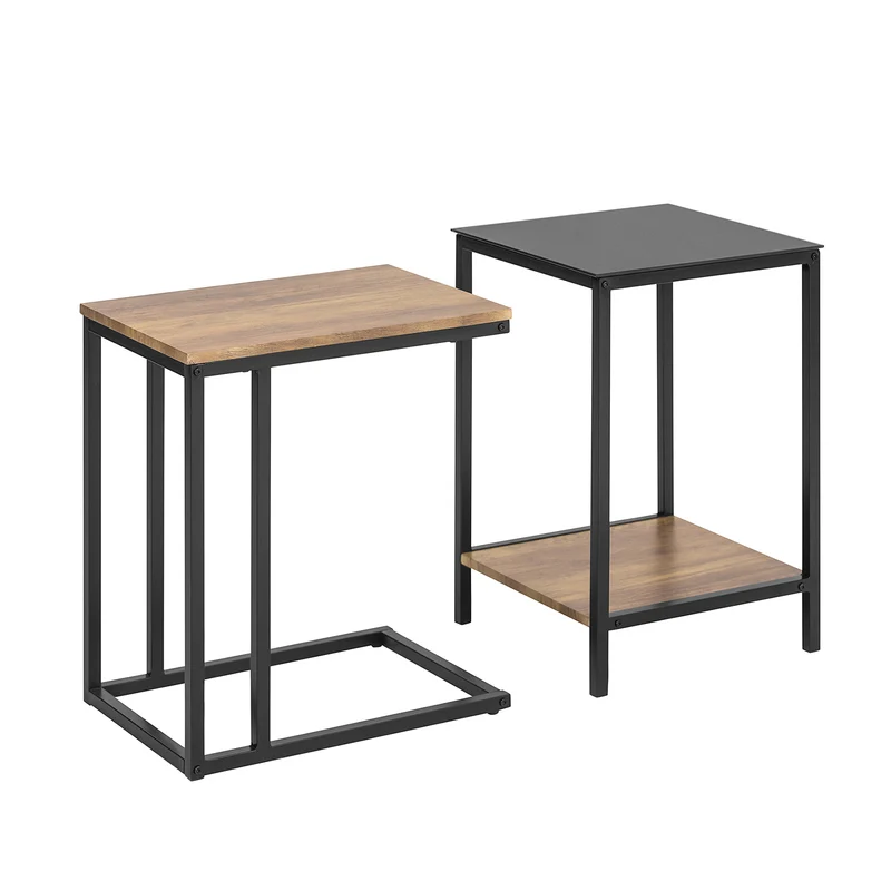SoBuy FBT99-F Tables Basses Gigognes, Lot de 2, Tables d'Appoint Empilables, Bouts de Canapé, Tables de Salon en Bois et Verre Trempé avec Cadre en Métal Robuste