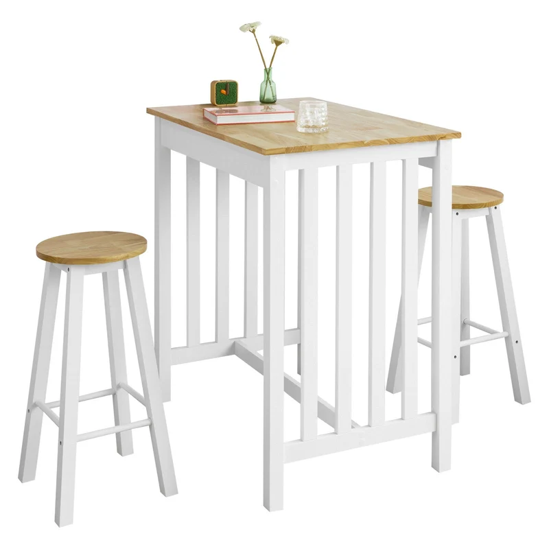 SoBuy FWT65-WN Set de Table + 2 Chaises Style de Bar Ensemble Table de Bar + 2 Tabourets de Bar