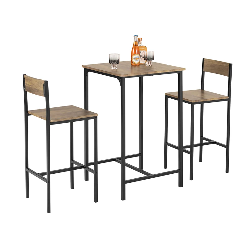 SoBuy OGT27-N Ensemble Table Haute avec 1 Table et 2 Tabourets, Format Gain de Place, pour Cuisine et Salle à Manger, Design Fonctionnel – MDF + Métal, Naturel