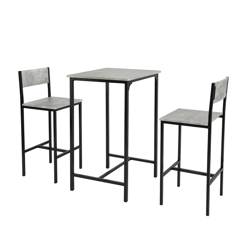 SoBuy OGT27-HG Ensemble Table Haute avec 1 Table et 2 Tabourets, Format Gain de Place, pour Cuisine et Salle à Manger, Design Fonctionnel – MDF + Métal, Gris