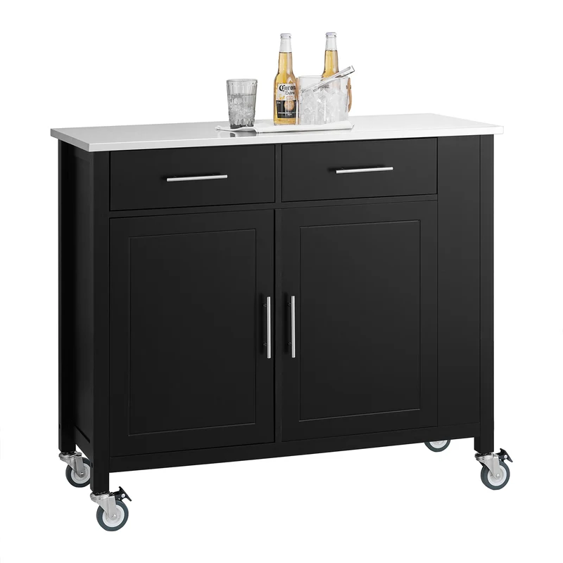 SoBuy FKW108-SCH Desserte Cuisine avec Plateau en Acier Inoxydable, Tiroirs et Roulettes, Usage Polyvalent, Mobile – L107×P46×H94 cm, Bois + Inox, Noir