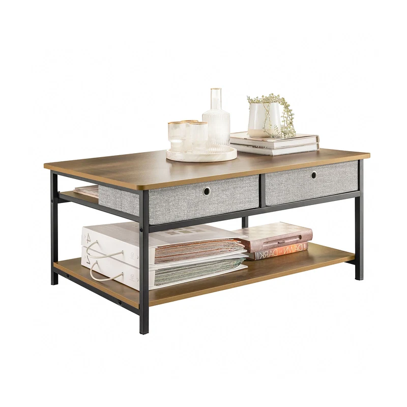SoBuy FBT107-PF Table Basse avec 2 Tiroirs en Tissu Table d'appoint Table TV Table de Salon Bouts de canapé Style Industriel