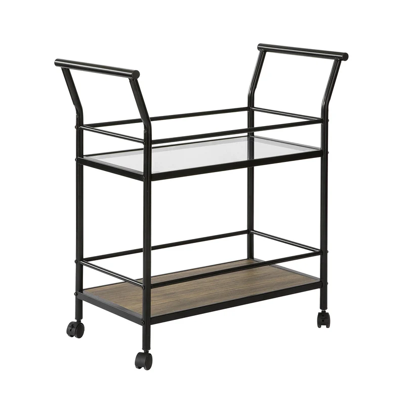 SoBuy SVW03-Sch Chariot de Bar avec Poignée et 2 étagères Structure en Métal et Dessus en Verre