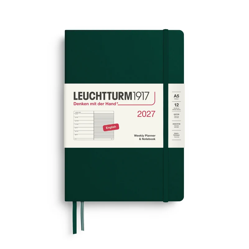 Agenda Semainier & Note Ligné 2027 LEUCHTTURM1917, Anglais - A5 - Hardcover - Forest Green