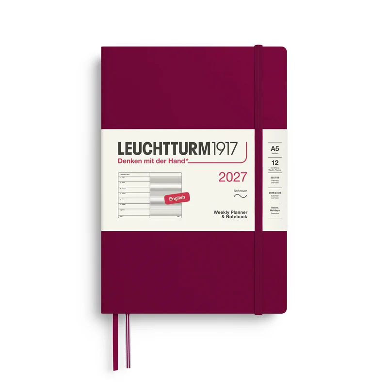 Agenda Semainier & Note Ligné 2027 LEUCHTTURM1917, Anglais - A5 - Softcover - Port Red