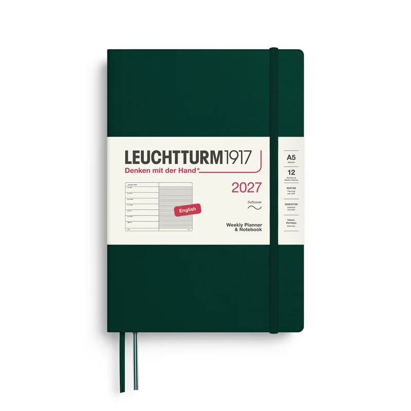 Agenda Semainier & Note Ligné 2027 LEUCHTTURM1917, Anglais - A5 - Softcover - Forest Green