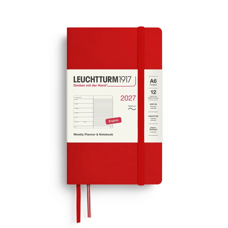 Agenda Semainier & Note Ligné 2027 LEUCHTTURM1917, Anglais - A6 - Softcover - Cherry